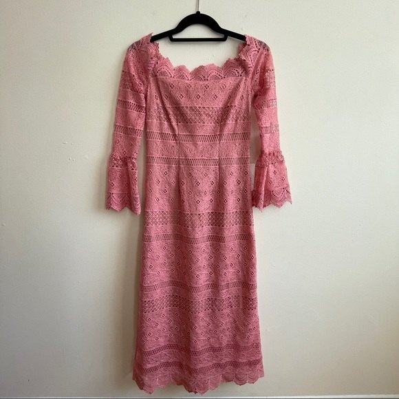 AMUR Off The Shoulder Lace Midi Dress Pink Size 0 - Picture 1 of 10